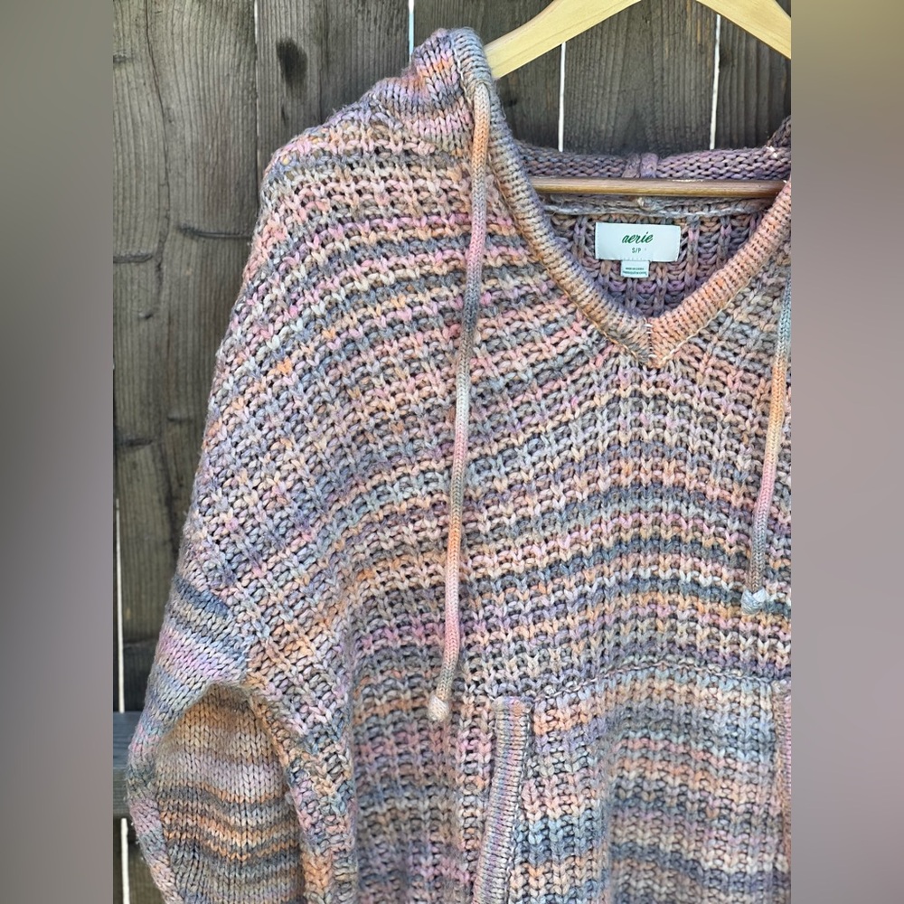 Aerie Street Comfy Chucky Knit Striped Pullover Hoodie Sweater - Picture 4 of 13
